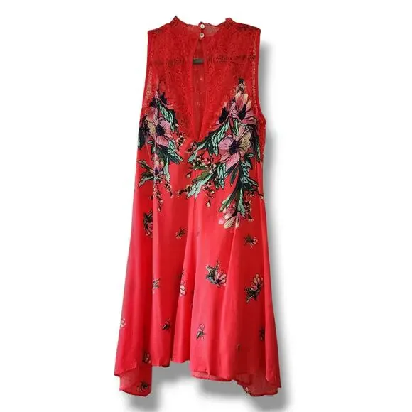 Free People Marsha Lace mini Dress Boho Goth Romantic Size XS red hot combo NWT - Picture 9 of 10